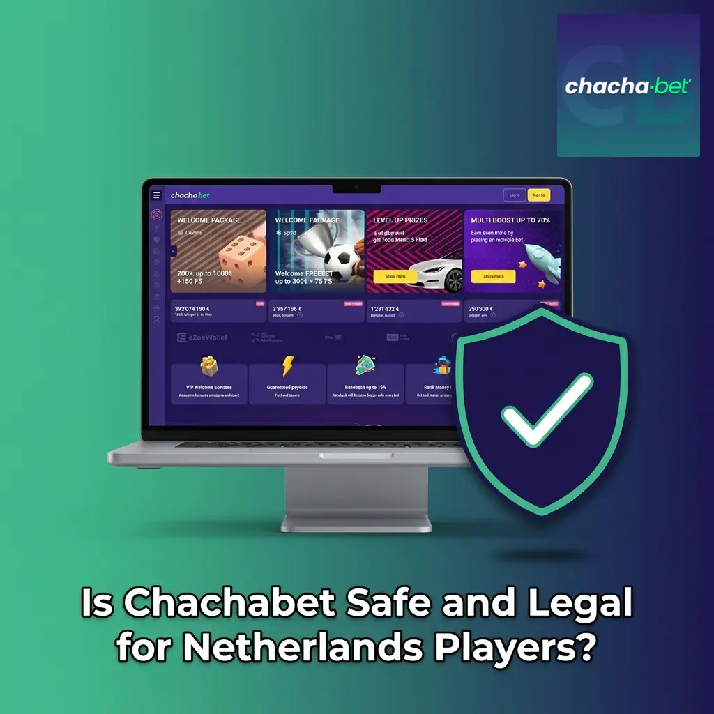 Chachabet casino homepage showing Curaçao licence badge, SSL encryption icon, and KYC verification for Netherlands players